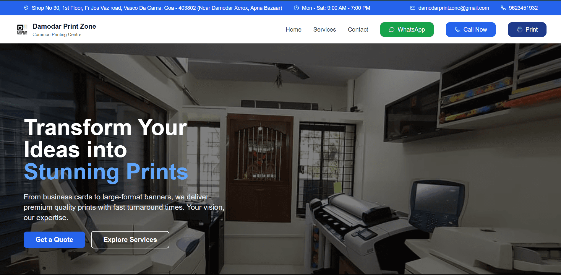 Printing Landing Page